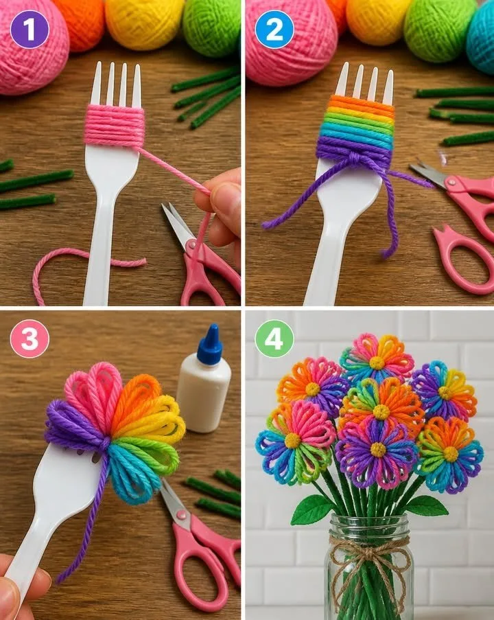 Rainbow Wool Flowers