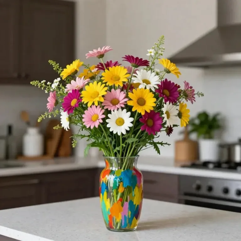 Colorful recycled bottle vase adding cozy decor to a room
