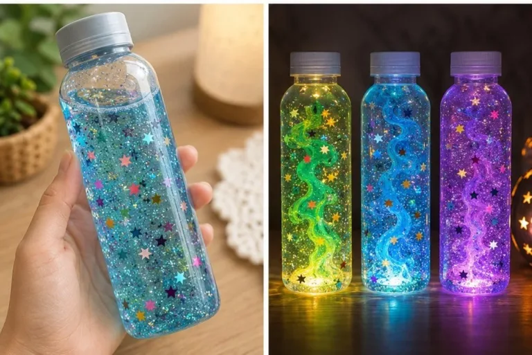 Sparkling sensory bottle for calming playtime and sensory exploration.