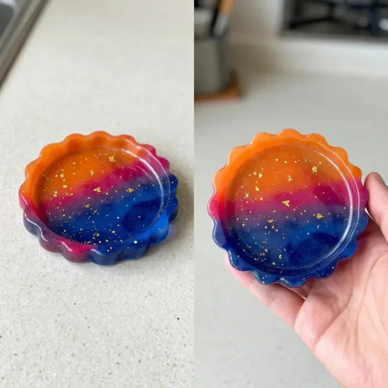 Handcrafted Sunset Resin Coaster featuring vibrant sunset colors