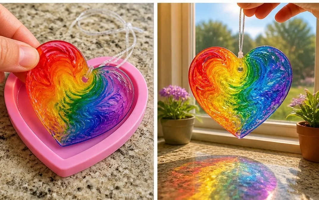 Swirled Glue Suncatchers with Pressed Flowers 6 Swirled Glue Suncatchers