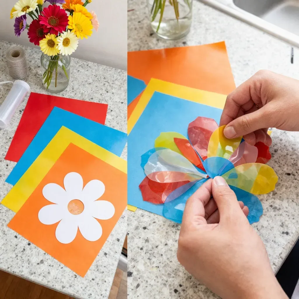 Tissue Paper Flower Suncatcher
