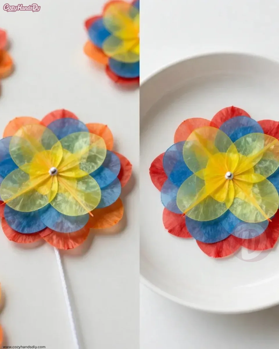 Tissue Paper Flower Suncatcher Turns Cozy
