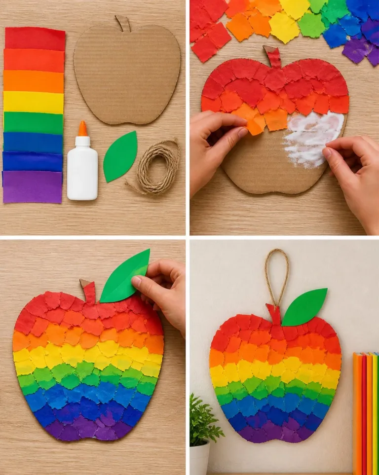 Colorful rainbow apple mosaic for back-to-school decorations