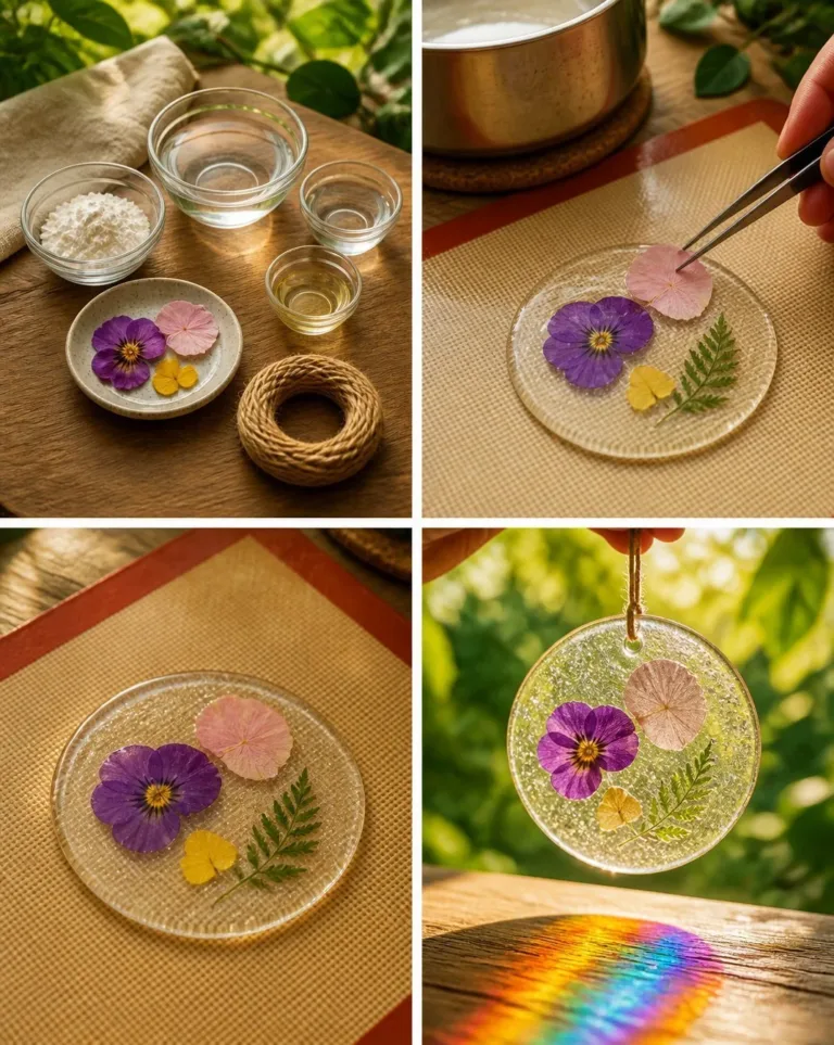 Colorful bioplastic suncatchers shining in the sunlight