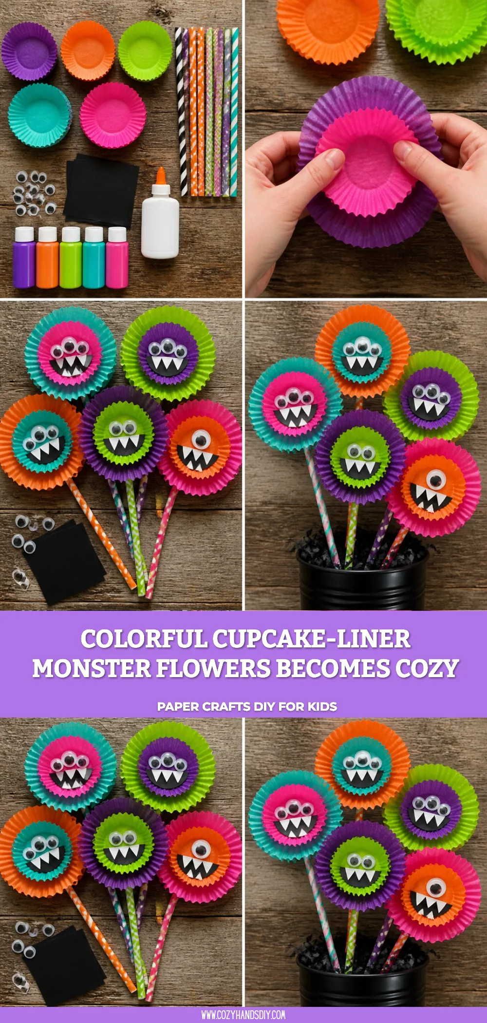 Colorful Cupcake-Liner Monster Flowers Becomes Cozy 6 Colorful Cupcake-Liner Monster Flowers Becomes Cozy