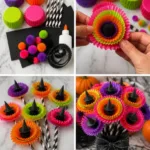 Colorful Cupcake-Liner Witch Flower Bouquet 8 Colorful Cupcake Liner Witch Flower Bouquet