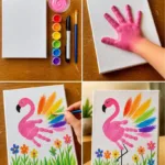 Colorful Handprint Flamingo Canvas Keepsake Cozy