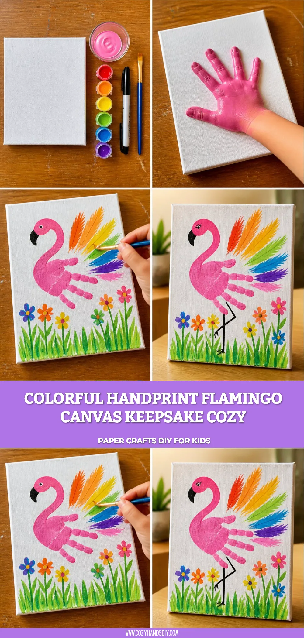 Colorful Handprint Flamingo Canvas Keepsake Cozy 6 Colorful Handprint Flamingo Canvas Keepsake Cozy
