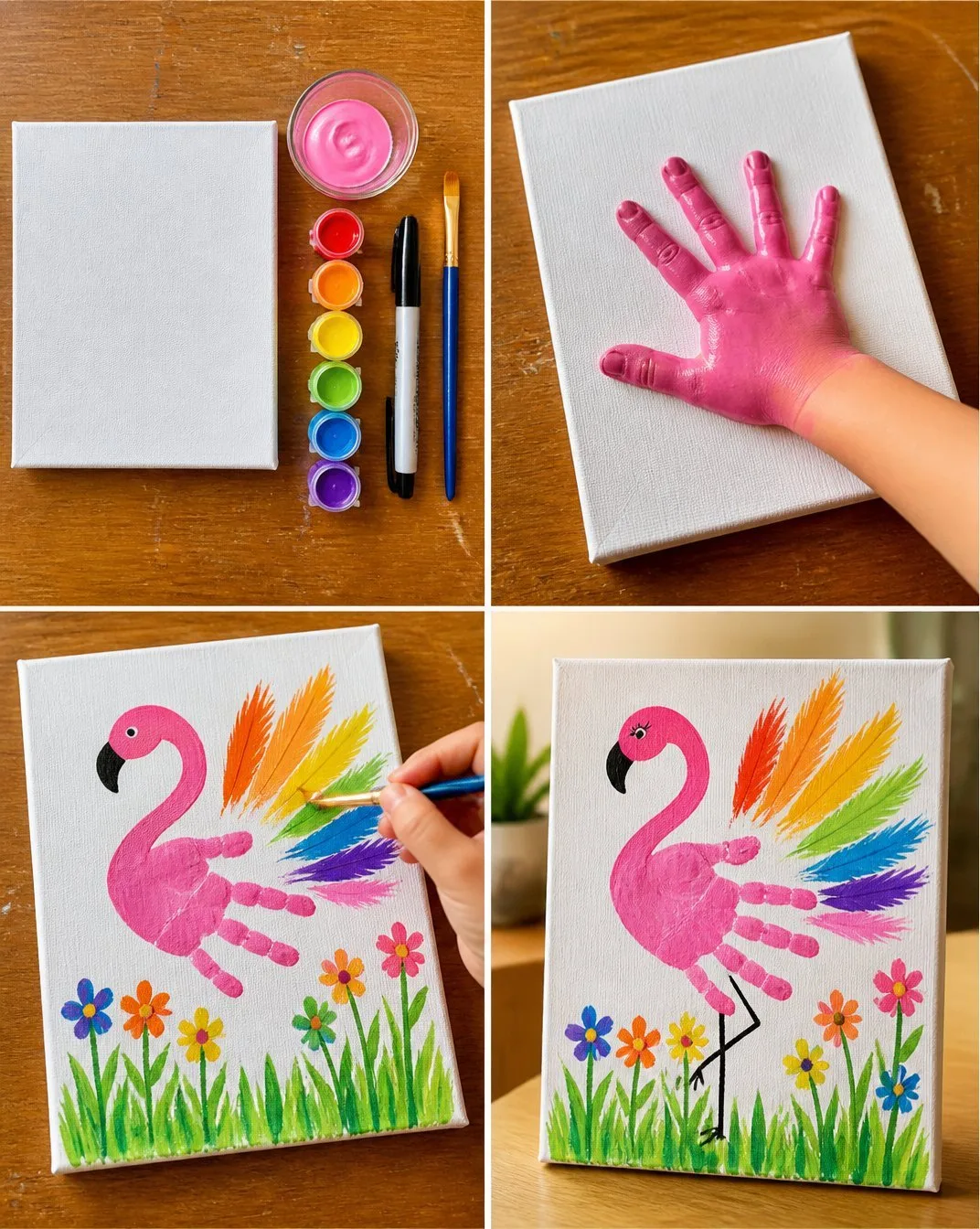 Colorful Handprint Flamingo Canvas Keepsake Cozy 7 Colorful Handprint Flamingo Canvas Keepsake