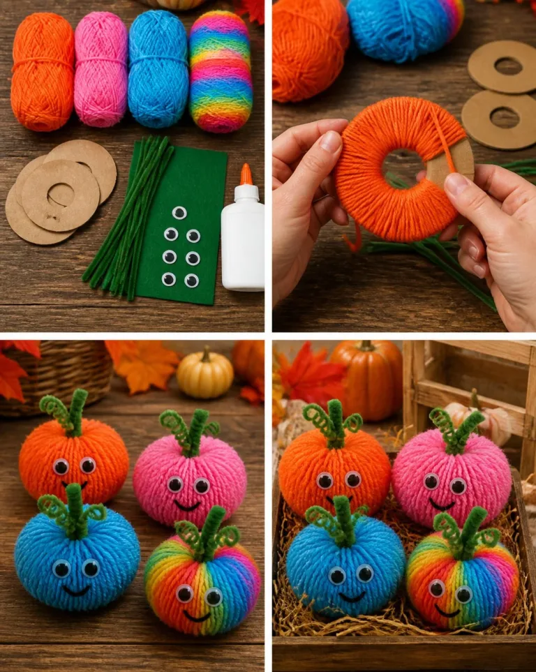 Colorful pom-pom pumpkin patch decor for fall celebrations
