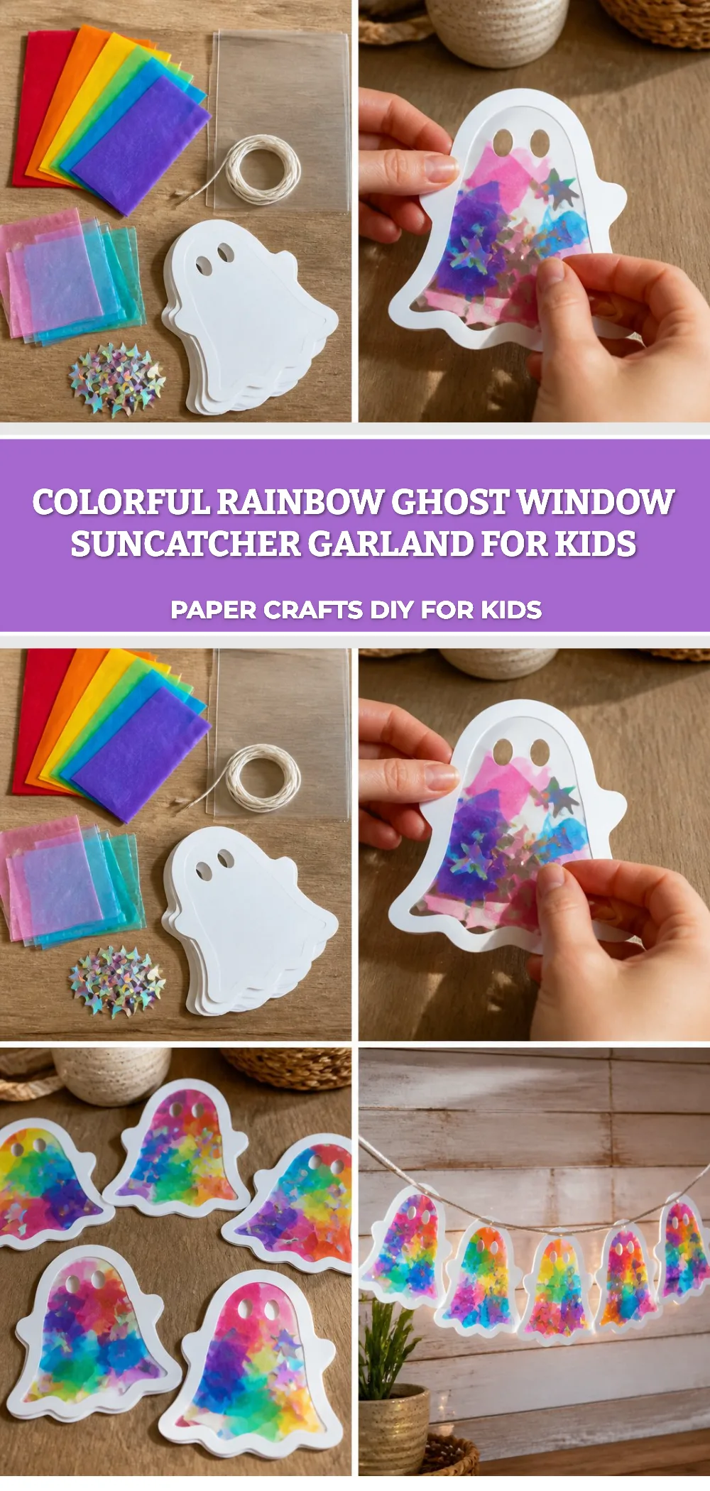 Colorful Rainbow Ghost Window Suncatcher Garland for Kids 6 Colorful Rainbow Ghost Window Suncatcher Garland for Kids