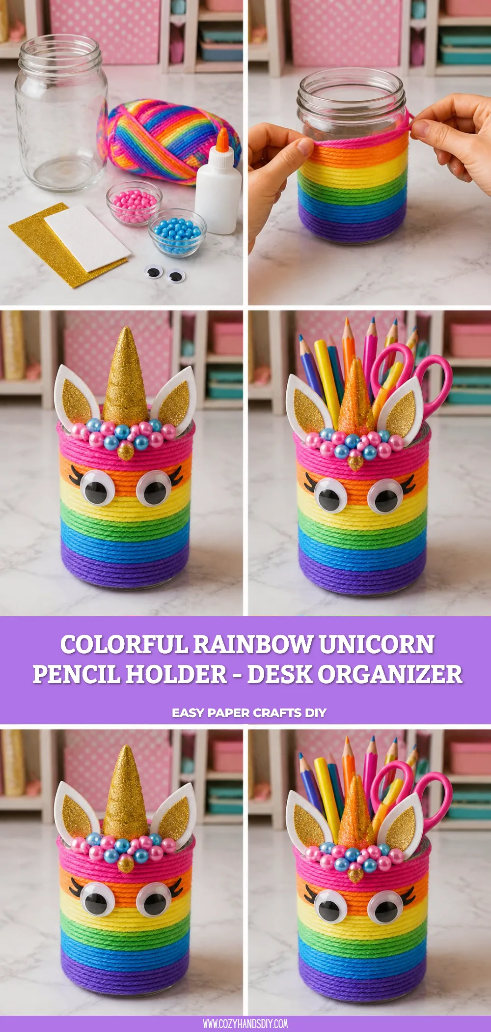 Colorful Rainbow Unicorn Pencil Holder - Desk Organizer 2 Colorful Rainbow Unicorn Pencil Holder - Desk Organizer