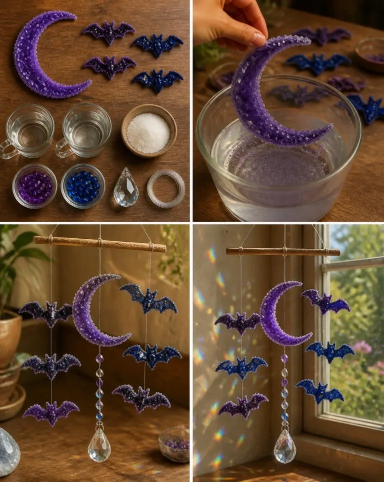 Crystal Moon and Bat Window Mobile hanging decor
