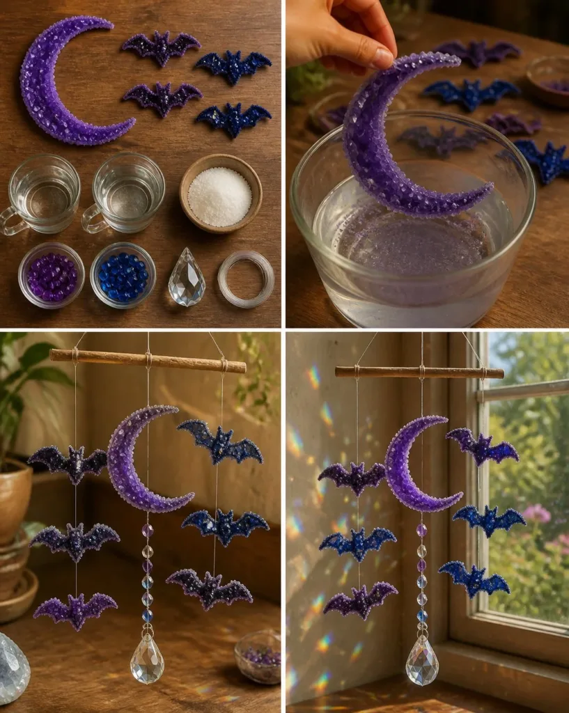 Crystal Moon and Bat Window Mobile hanging decor