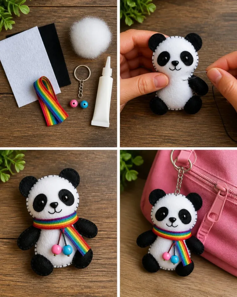 Cute Rainbow Panda Charm accessory for kids' backpack