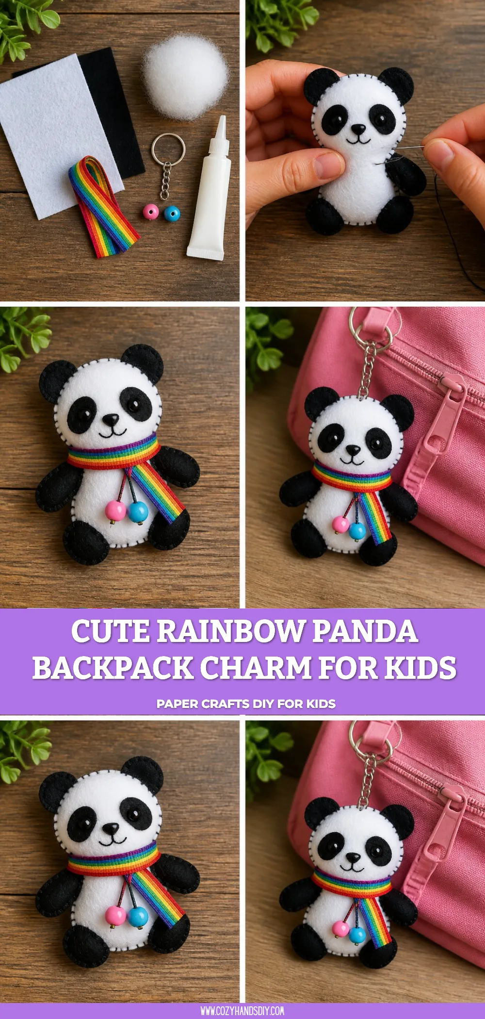 Cute Rainbow Panda Backpack Charm for Kids