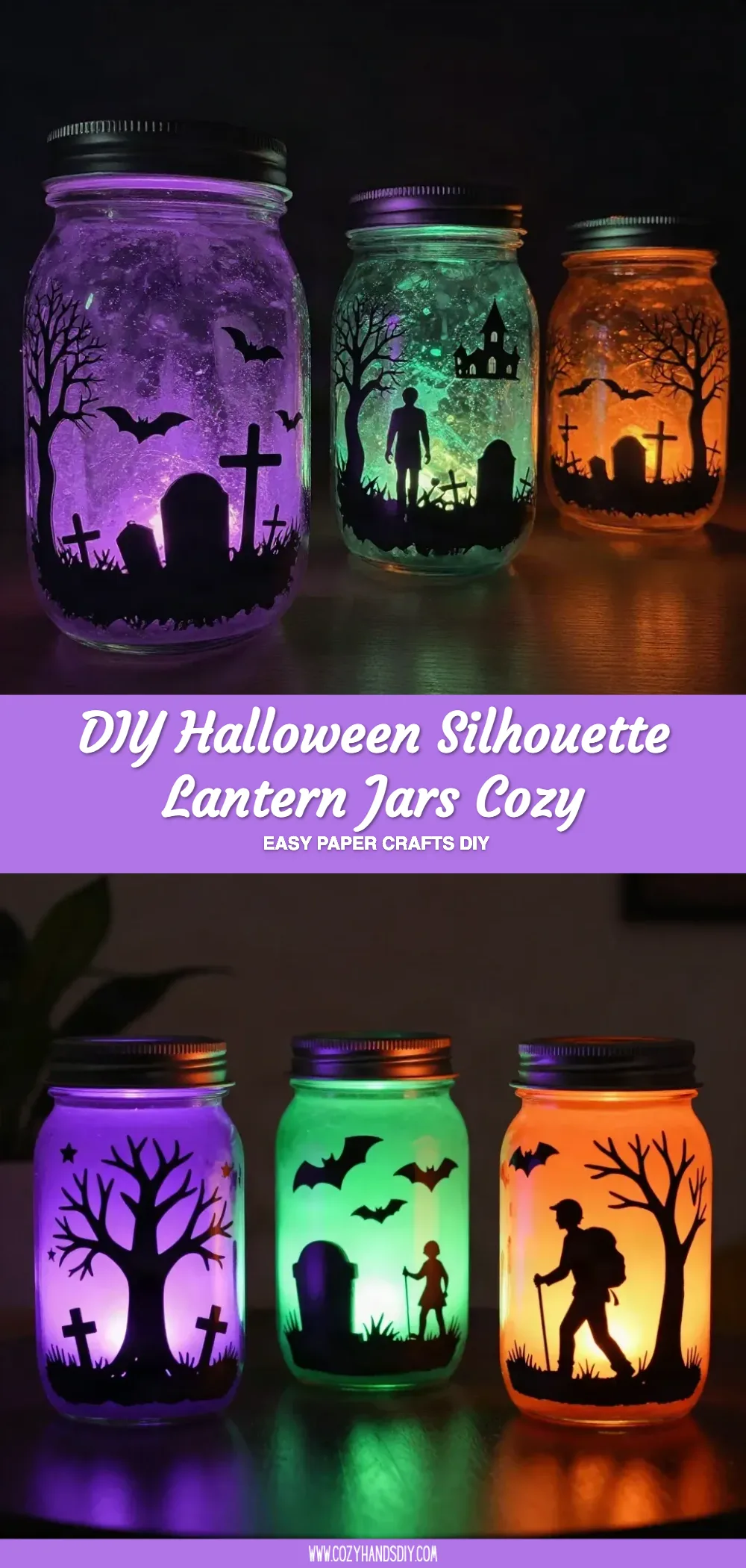DIY Halloween Silhouette Lantern Jars Cozy