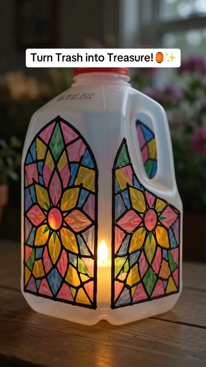DIY Mosaic Milk Jug Lantern
