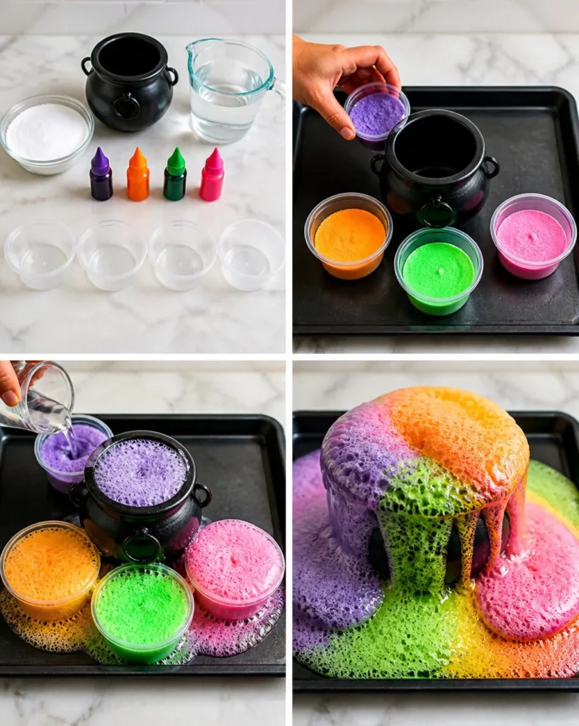Fizzing Rainbow Witch Cauldron Experiment with colorful potions brewing
