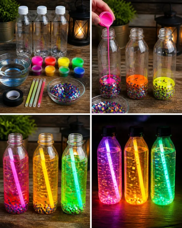 Glow-in-the-dark rainbow potion bottles for enchanting decor