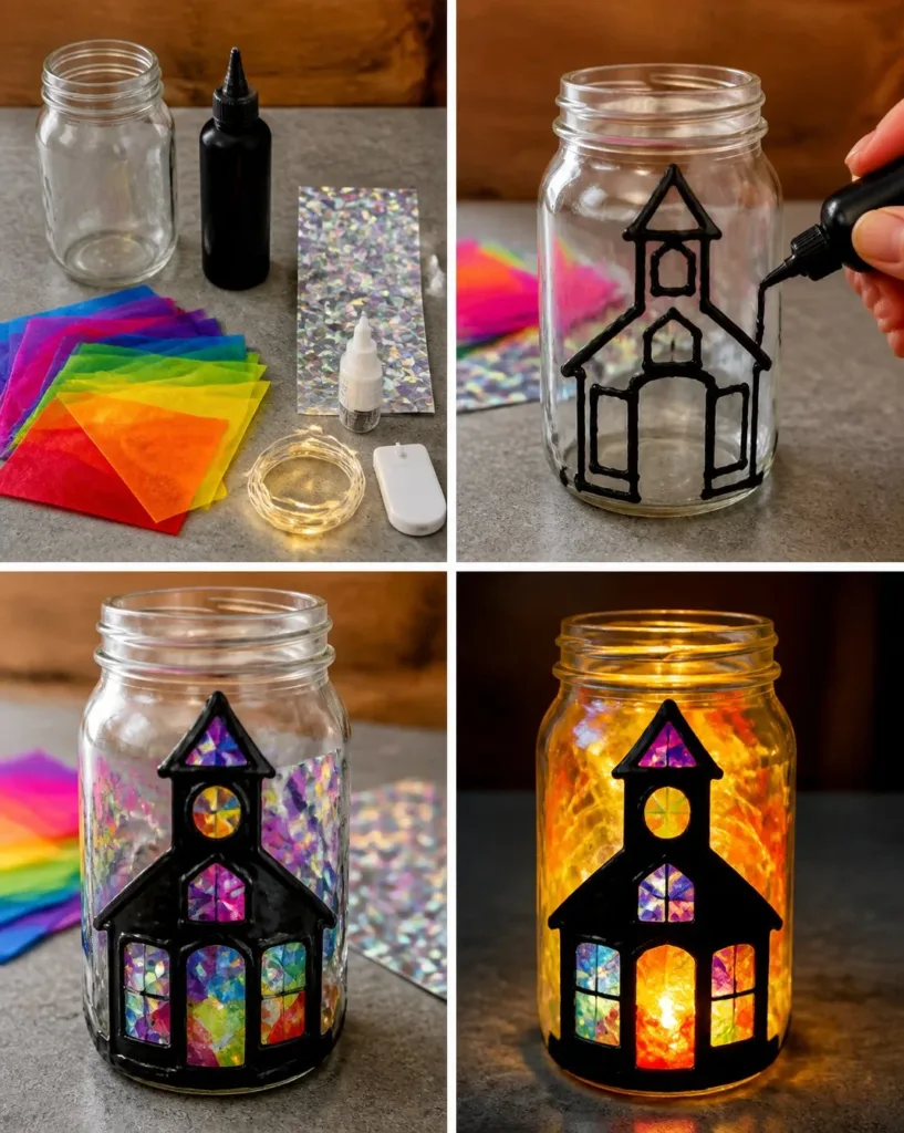 Cozy holographic lantern illuminating a schoolhouse interior