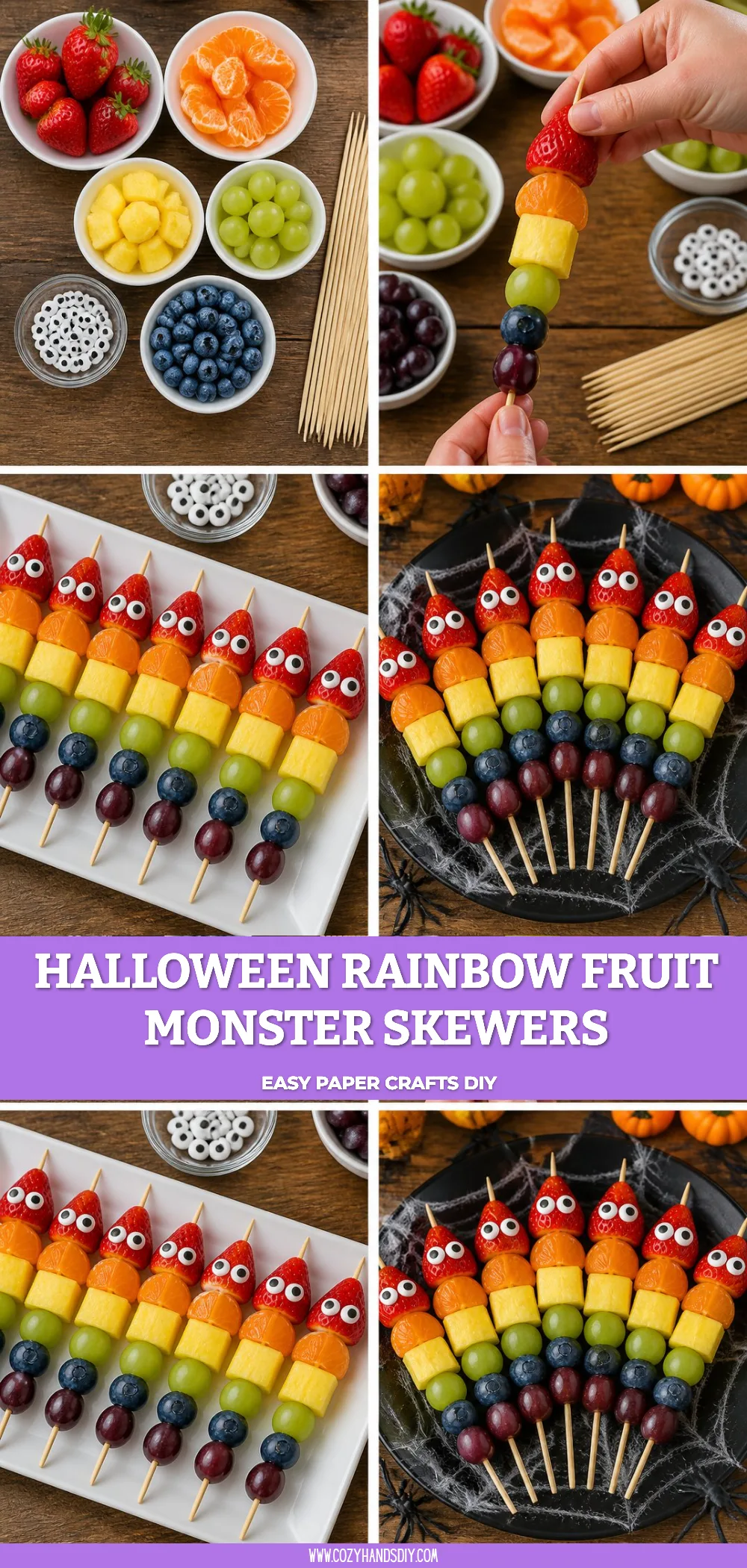 Halloween Rainbow Fruit Monster Skewers