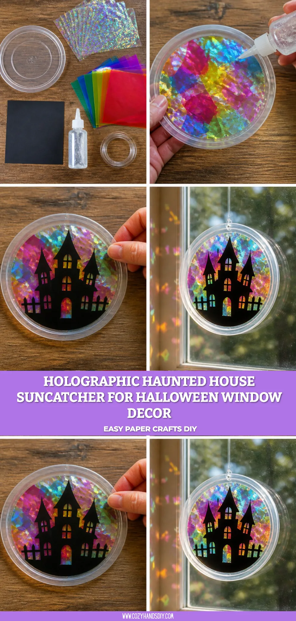 Holographic Haunted House Suncatcher for Halloween Window Decor 6 Holographic Haunted House Suncatcher for Halloween Window Decor