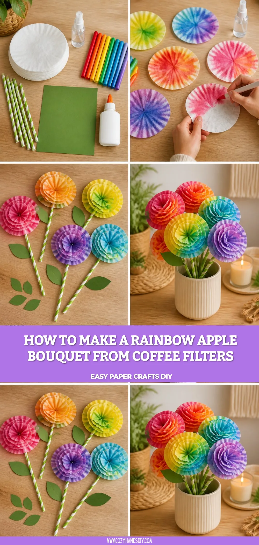 How to Make a Rainbow Apple Bouquet from Coffee Filters 6 How to Make a Rainbow Apple Bouquet from Coffee Filters