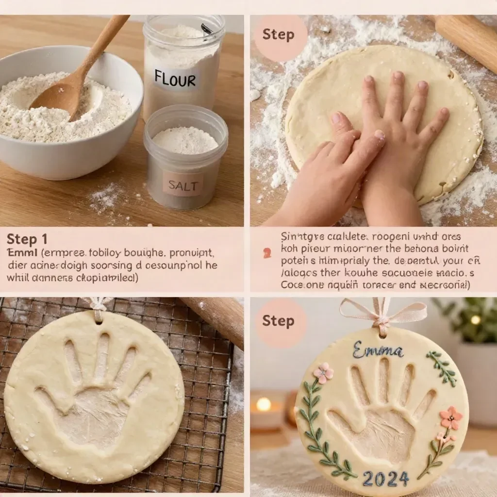 Cozy keepsake made from handprint dough capturing a child's handprint.