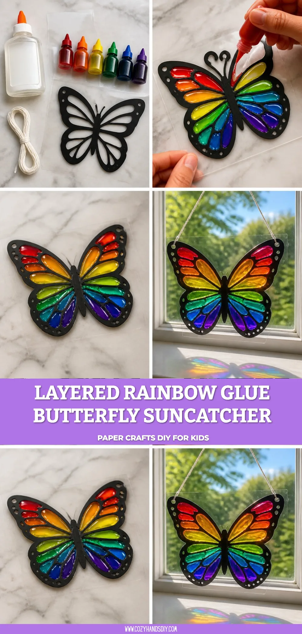 Layered Rainbow Glue Butterfly Suncatcher