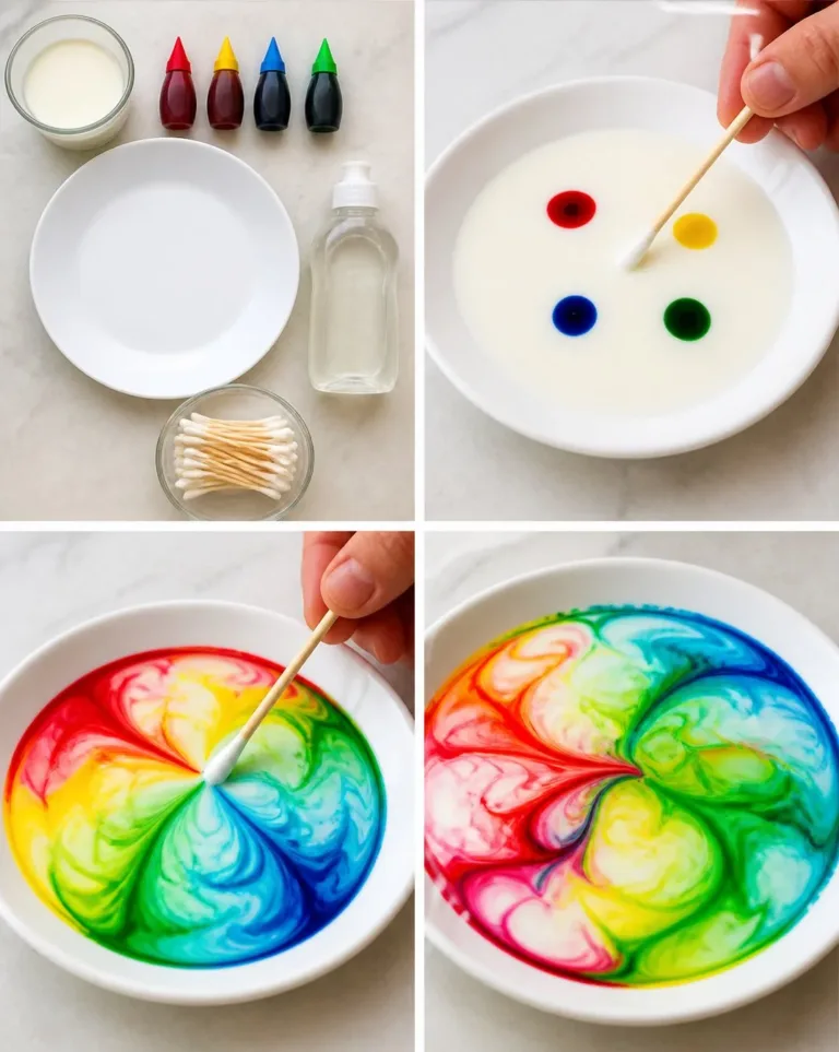 Color-changing witch's milk experiment showcasing magical science for kids.