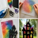 Melted Crayon Rainbow Haunted House Suncatcher