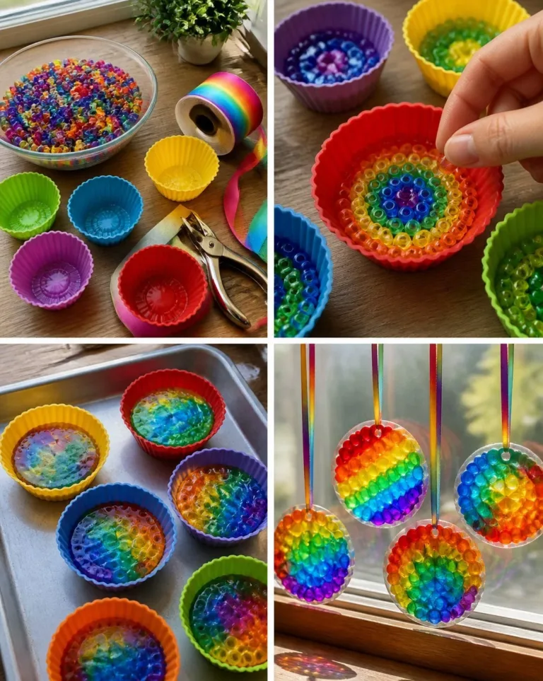 Colorful melted rainbow bead window drops for decorative lighting effects