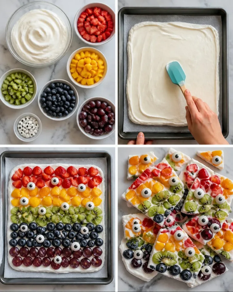 Colorful Monster Rainbow Yogurt Bark with yogurt and vibrant toppings