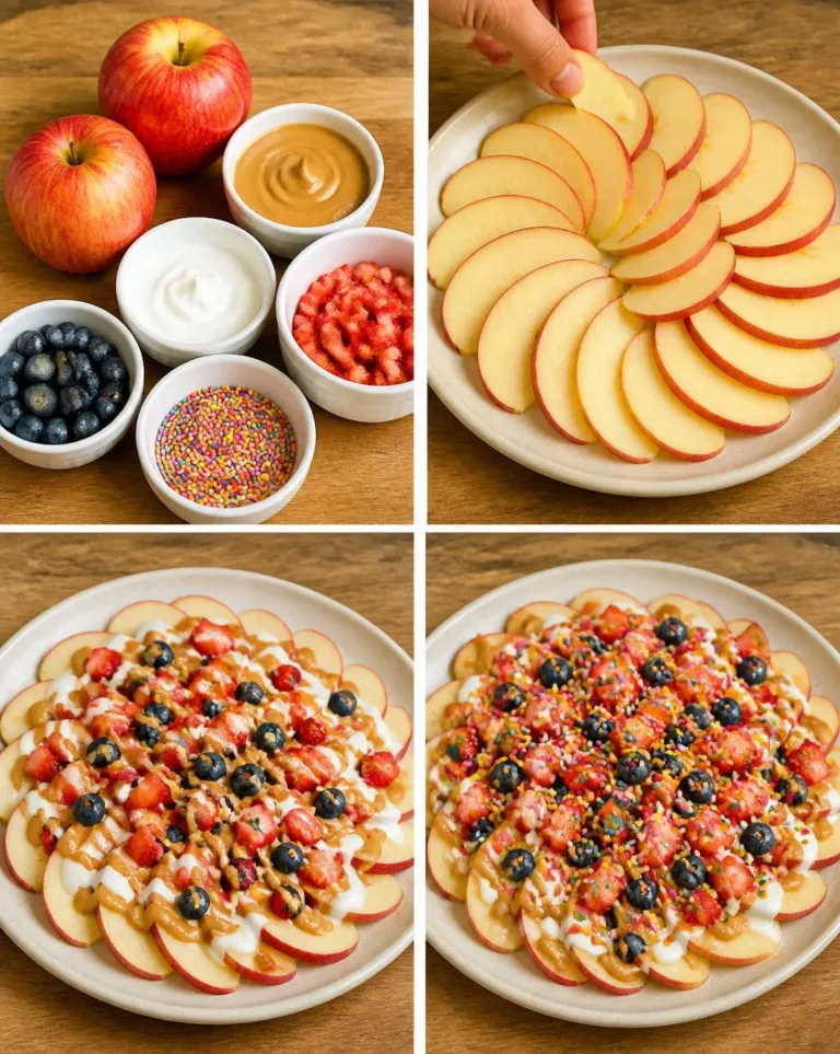 Rainbow Apple Nacho after-school snack with colorful toppings