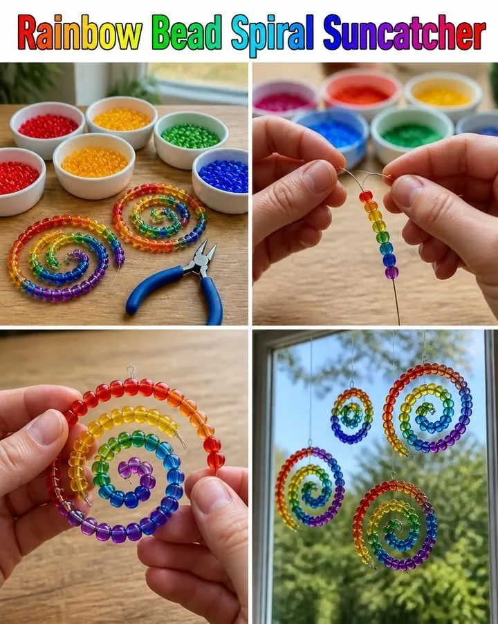 Rainbow Bead Spiral Suncatcher Transforms Light 1 Rainbow Bead Spiral Suncatcher