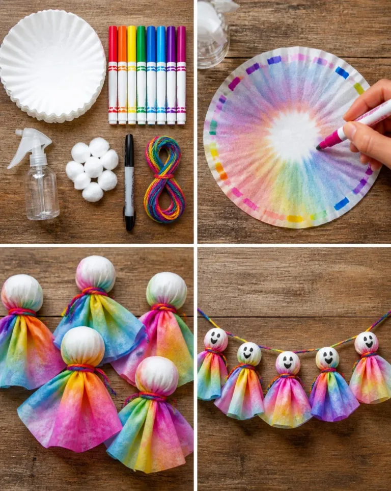 Colorful Rainbow Coffee Filter Ghost Garland for Halloween decor