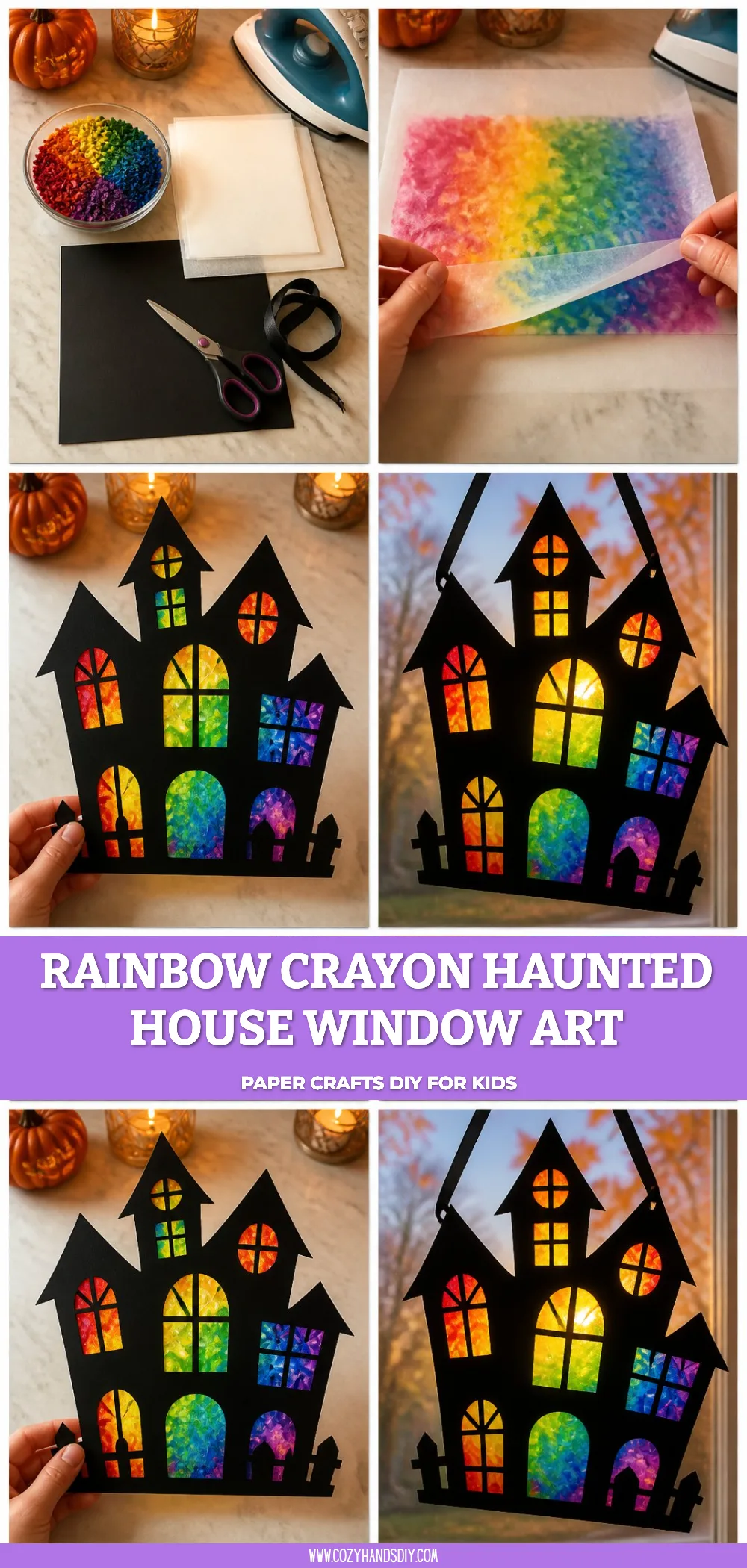 Rainbow Crayon Haunted House Window Art