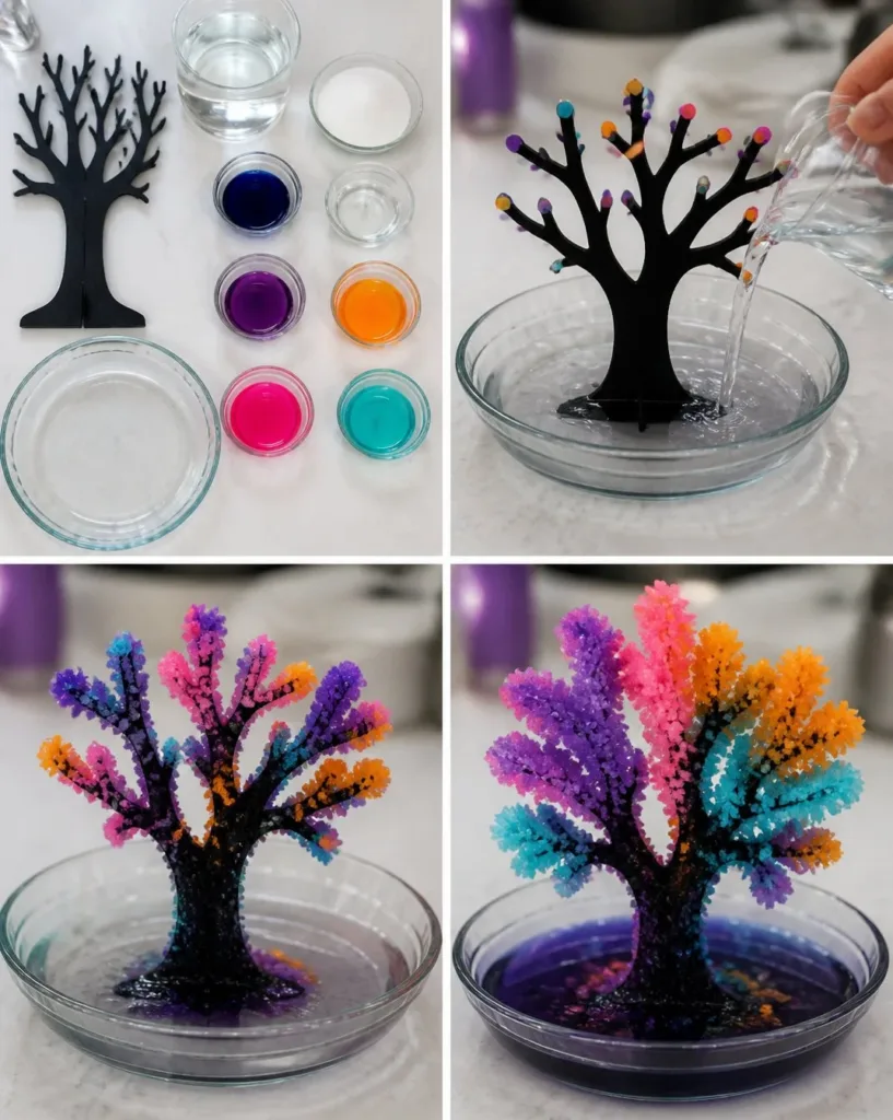 Cozy Rainbow Crystal Haunted Tree surrounded by colorful crystals