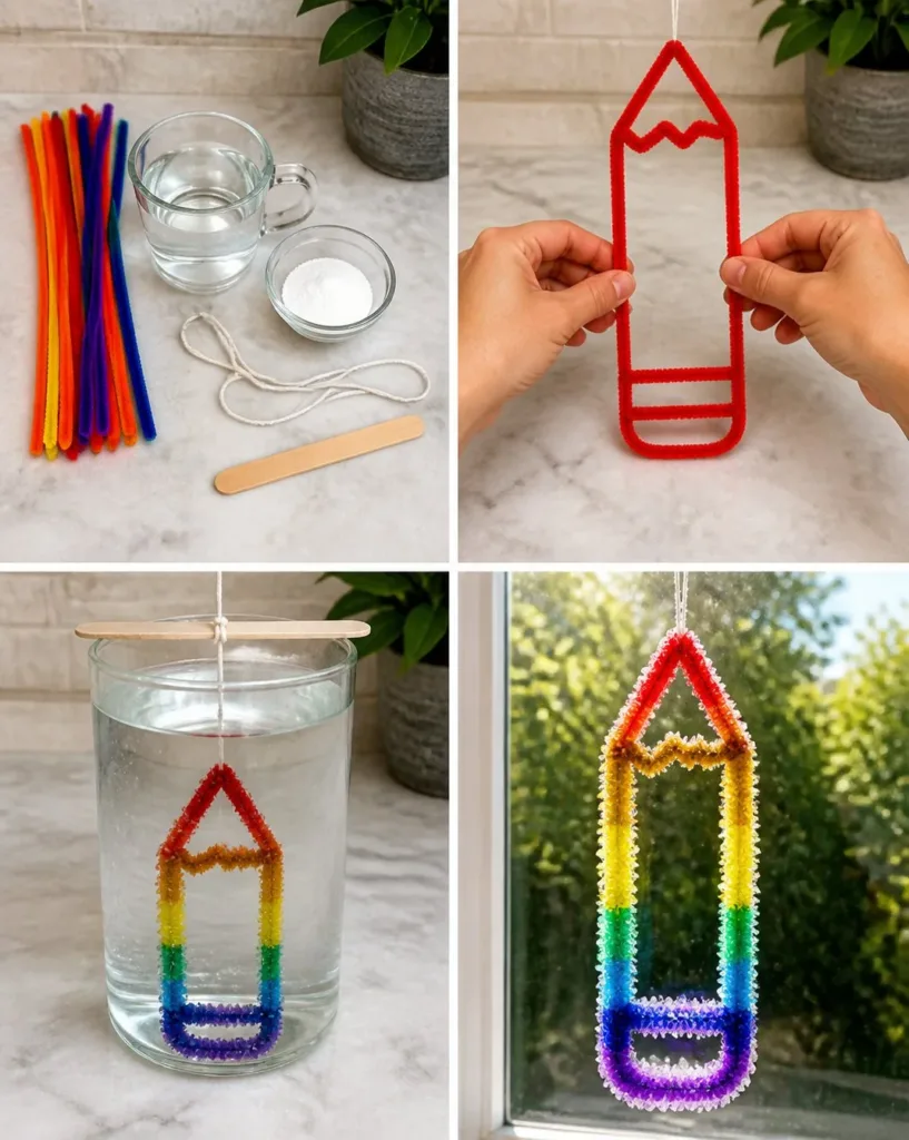 Rainbow Crystal Pencil Suncatcher reflecting light and creating colorful rainbows.