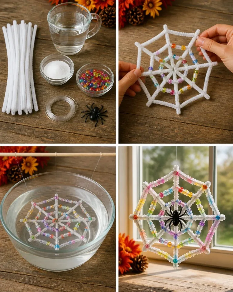 Rainbow Crystal Spiderweb Suncatcher hanging in sunlight