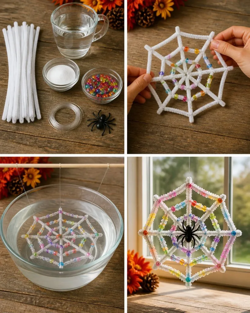 Rainbow Crystal Spiderweb Suncatcher hanging in sunlight