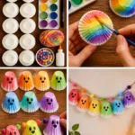 Rainbow Ghost Cupcake-Liner Garland Becomes Cozy 8 Rainbow Ghost Cupcake Liner Garland Becomes Cozy