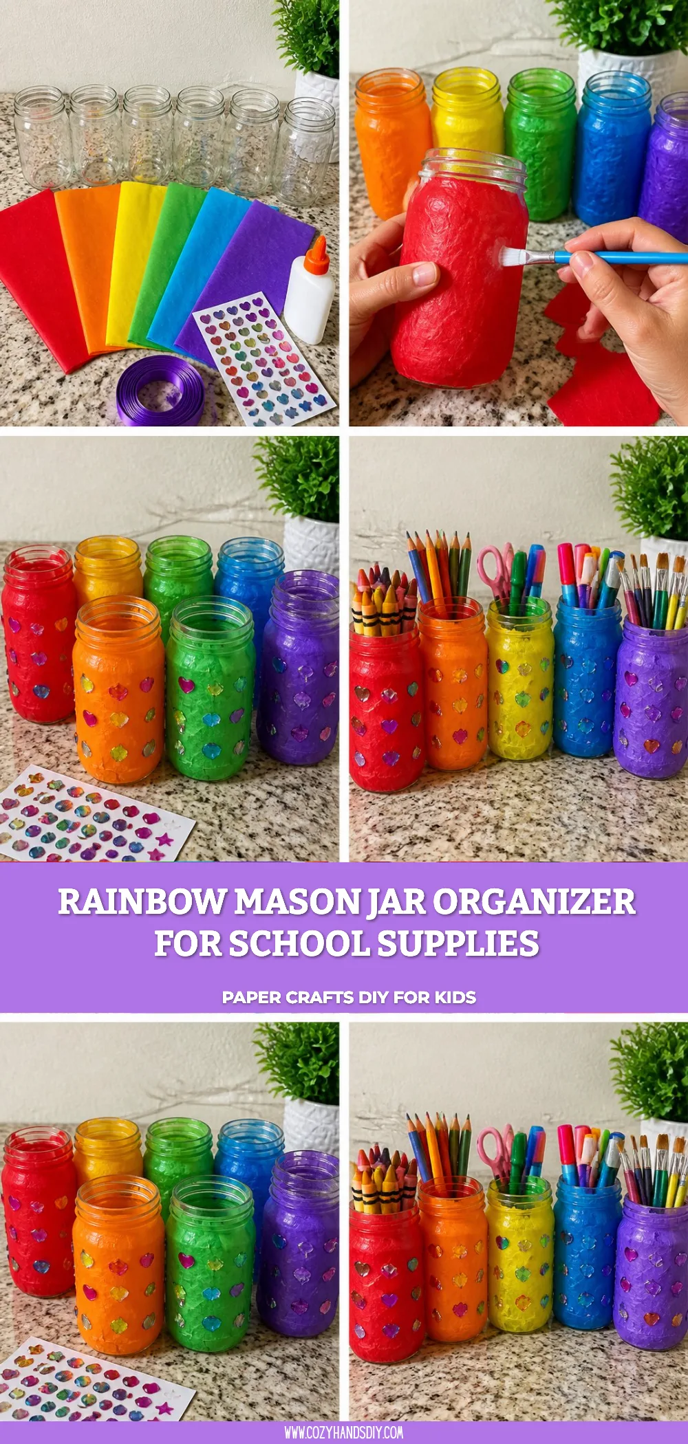Rainbow Mason Jar Organizer for School Supplies