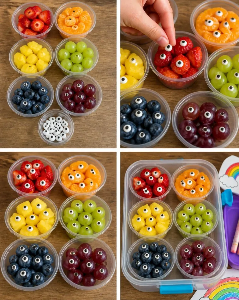 Colorful Rainbow Monster Lunchbox Snack Cups for fun and healthy snacks.