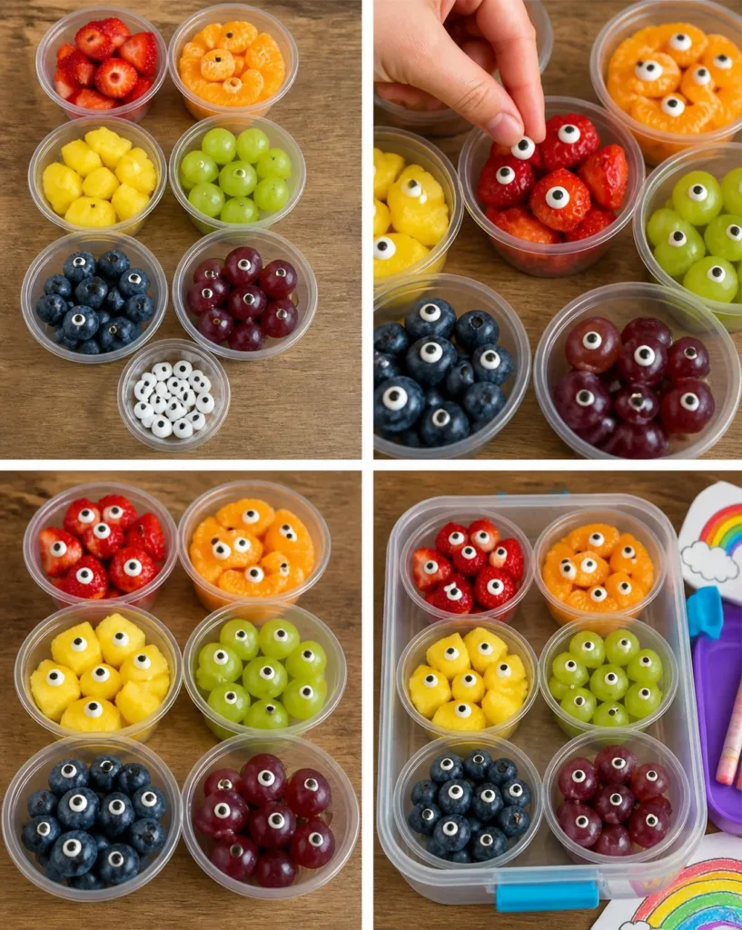 Colorful Rainbow Monster Lunchbox Snack Cups for fun and healthy snacks.