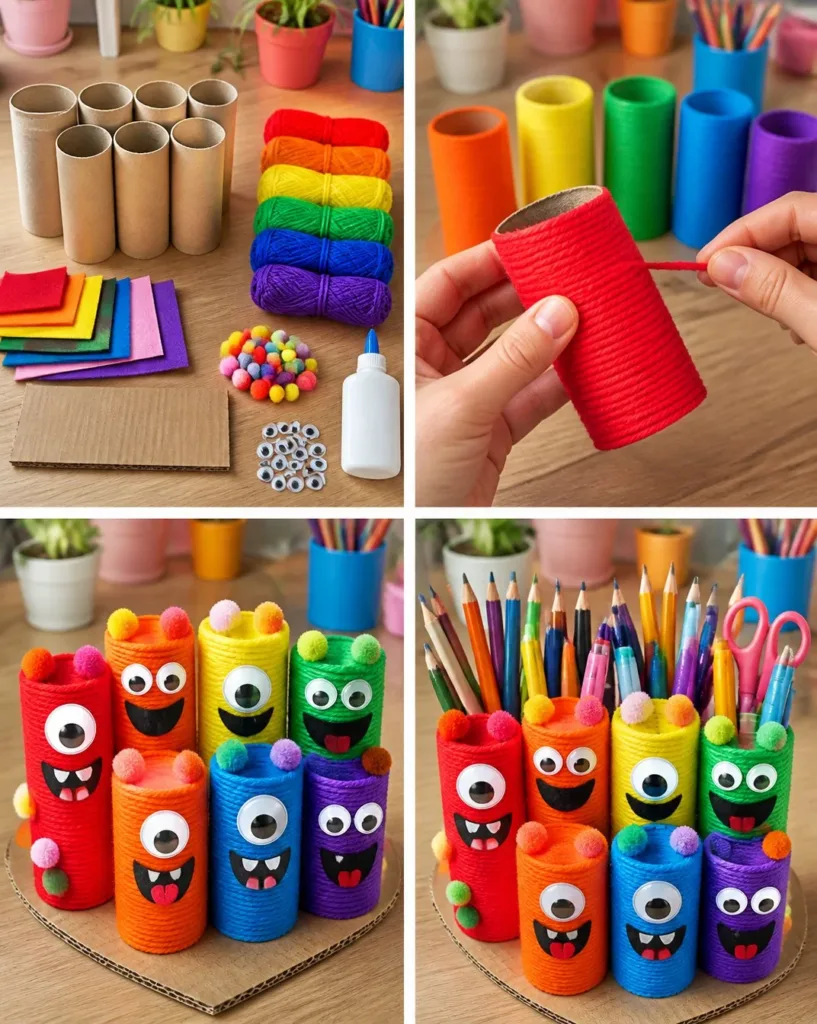 Colorful Rainbow Monster Pencil Cup for organizing pens and pencils