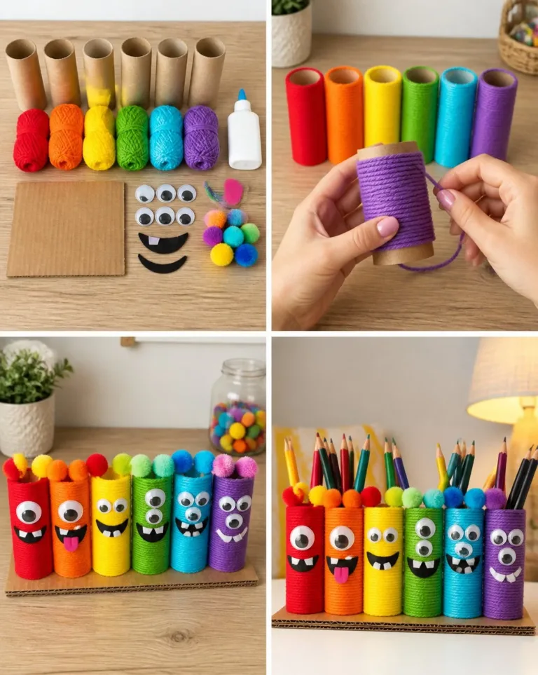 Rainbow Monster Pencil Holder for a fun kids' desk organization