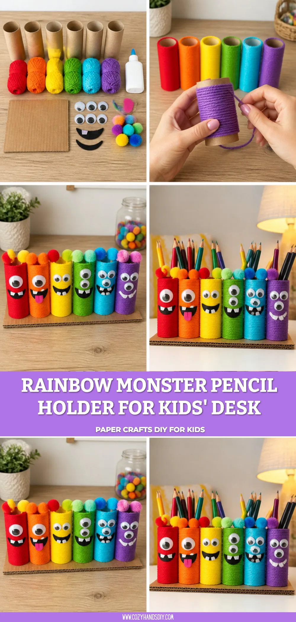 Rainbow Monster Pencil Holder for Kids' Desk
